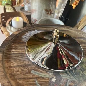 Kromex 1960s Vintage Lazy Susan Lid To Glass Serving Relish Dish Silver Tone